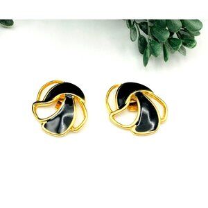 Vintage Gold-Tone & Black Enamel Shoe Clips